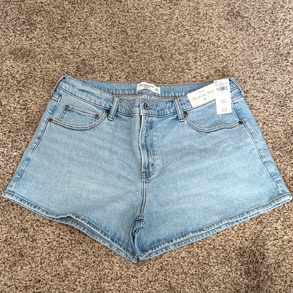 Abercrombie & Fitch Light Blue High-Rise Denim Shorts